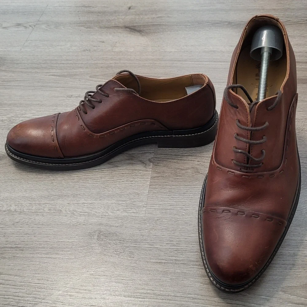 Natha 1995 Alain Mens 11.5 Brown Leather Cap Toe Oxford Shoes Office Business